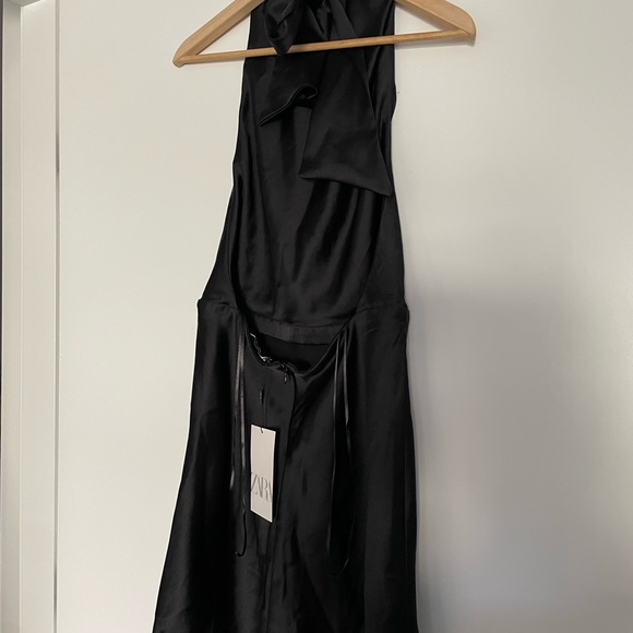 Zara Black Draped Satin Effect Dress - Picture 5 of 6